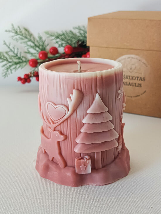 Rankų darbo sojų vaško žvakė „Kalėdinis stulpelis“